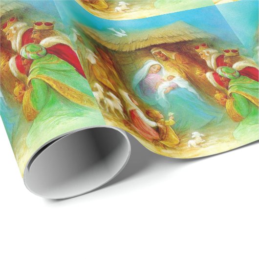 Elegant Natitivity scene, Mary Jesus Joseph Cadeaupapier (Rol Hoek)