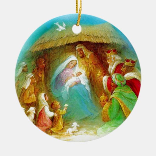 Elegant Natitivity scene, Mary Jesus Joseph Keramisch Ornament (Voorkant)