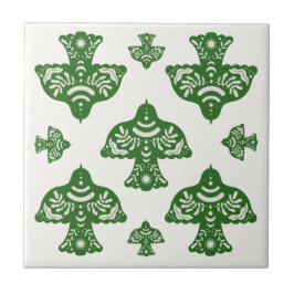 Elegant natural greenery folk art birds Italian Tegeltje