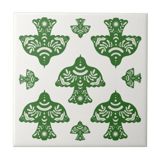 Elegant natural greenery folk art birds Italian Tegeltje (Voorkant)