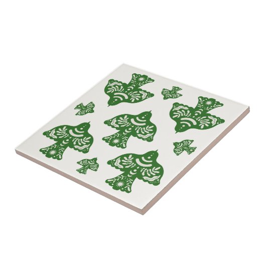 Elegant natural greenery folk art birds Italian Tegeltje (Zijkant)