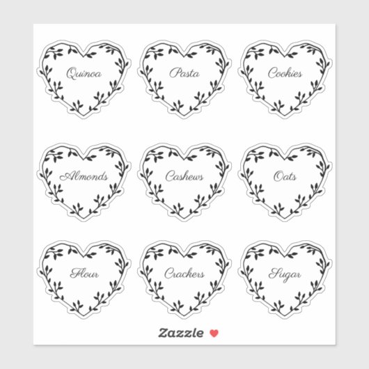 Elegant Natural Leaf Heart Kitchen Pantry Labels (Vel)