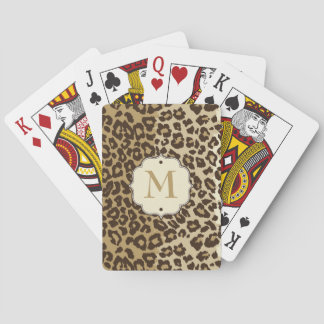 Elegant Natural Leopard Print Custom Monogram Pokerkaarten