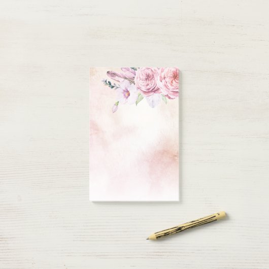 Elegant Natural Waterverf Boho Floral & Feathers Post-it® Notes (Op bureau)