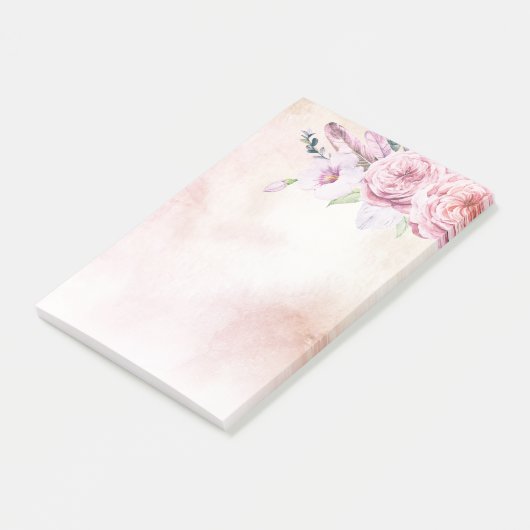 Elegant Natural Waterverf Boho Floral & Feathers Post-it® Notes (Schuin)