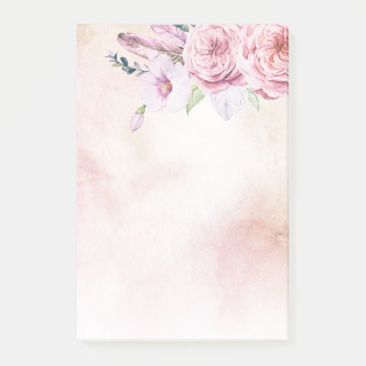 Elegant Natural Waterverf Boho Floral & Feathers Post-it® Notes (Voorkant)