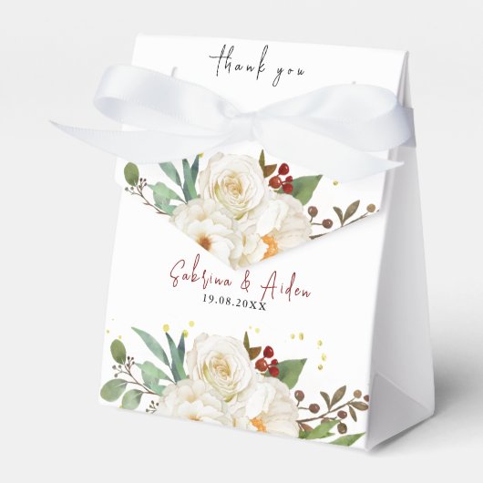 Elegant Natural White Rose Peony Floral Wedding Bedankdoosjes (Voorkant Zijde)