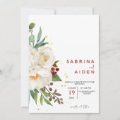 Elegant Natural White Rose Peony Floral Wedding Kaart (Voorkant)