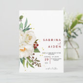 Elegant Natural White Rose Peony Floral Wedding Kaart (Staand voorkant)