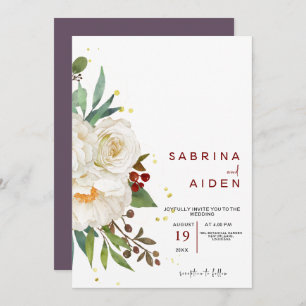 Elegant Natural White Rose Peony Floral Wedding Kaart