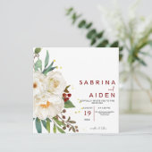 Elegant Natural White Rose Peony Floral Wedding Kaart (Staand voorkant)