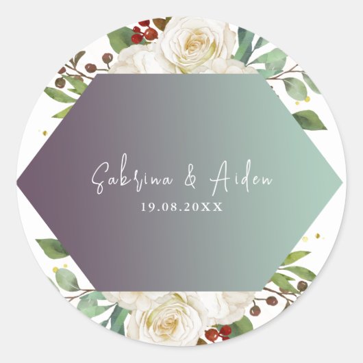 Elegant Natural White Rose Peony Floral Wedding Ronde Sticker (Voorkant)