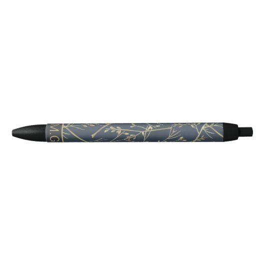 Elegant Nature Branches Pattern Blue Monogram Zwarte Inkt Pen (Voorkant)