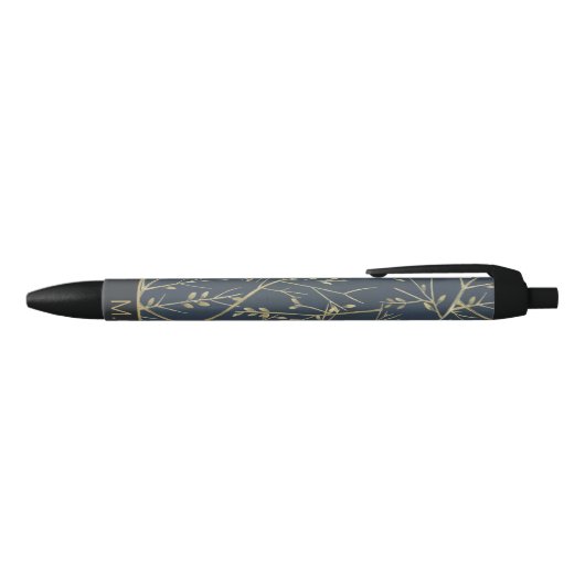 Elegant Nature Branches Pattern Blue Monogram Zwarte Inkt Pen (Bovenkant)