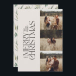 Elegant natuurlijk gebladerte moderne minimale mul feestdagenkaart<br><div class="desc">Elegante multi foto modern minimal natuurlijke crème waterverf botanische typografie Merry Christmas vakantie platte kaart.</div>