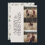 Elegant natuurlijk gebladerte moderne minimale mul feestdagenkaart<br><div class="desc">Elegante multi foto modern minimal natuurlijke crème waterverf botanische typografie Merry Christmas vakantie platte kaart.</div>