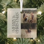 Elegant natuurlijk gebladerte moderne minimale mul glas ornament<br><div class="desc">Elegante multi foto modern minimal natuurlijke crème waterverf botanische typografie Merry Christmas vakantie decor ornament.</div>