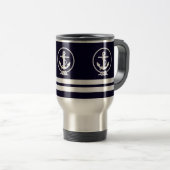 Elegant Nautical Anchor and Stripe Pattern Reisbeker (Voorkant rechts)