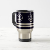 Elegant Nautical Anchor and Stripe Pattern Reisbeker (Voorkant links)
