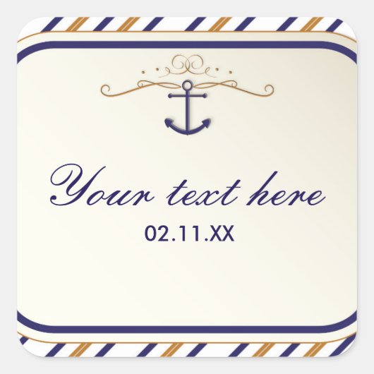 Elegant Nautical Anchor Gold Blue Striped Sticker (Voorkant)