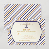 Elegant Nautical Anchor Gold Blue White RSVP-kaart RSVP Kaartje (Voorkant / Achterkant)
