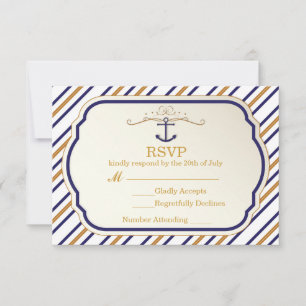 Elegant Nautical Anchor Gold Blue White RSVP-kaart RSVP Kaartje