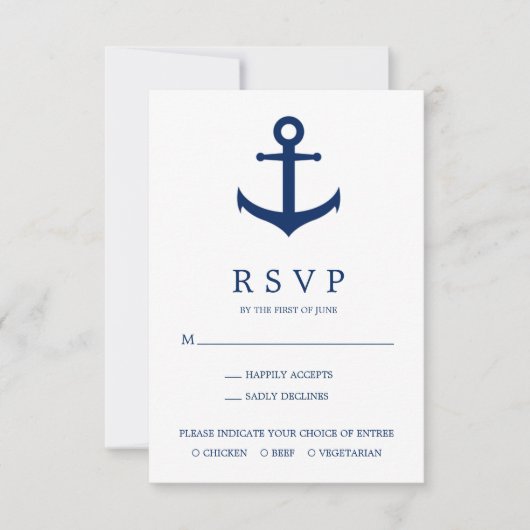 Elegant Nautical Anchor Meal Choice Weddenschap RSVP Kaartje (Voorkant)