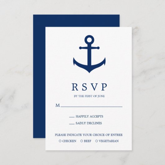 Elegant Nautical Anchor Meal Choice Weddenschap RSVP Kaartje (Voorkant / Achterkant)