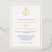 Elegant Nautical Anchor Monogram Weddenschap Gold Folie Uitnodiging (Voorkant)