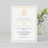 Elegant Nautical Anchor Monogram Weddenschap Gold Folie Uitnodiging (Staand Voorkant)