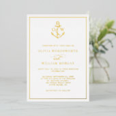 Elegant Nautical Anchor Monogram Wedding All Gold Folie Uitnodiging (Staand Voorkant)