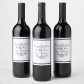 Elegant Nautical Anchor Navy Blue Framed Wijn Etiket (Flessen)