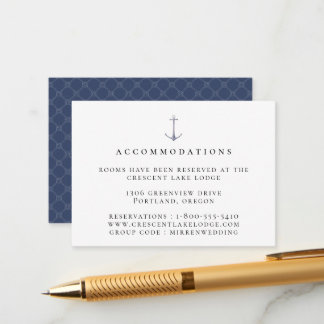 Elegant Nautical Anchor Wedding Accommodations Informatiekaartje