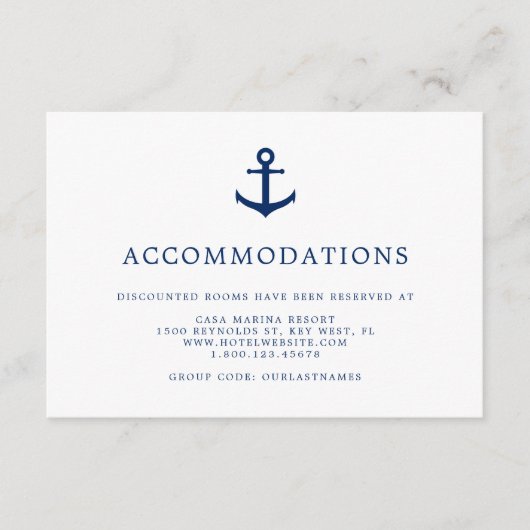Elegant Nautical Anchor Wedding Accommodations Informatiekaartje (Voorkant)
