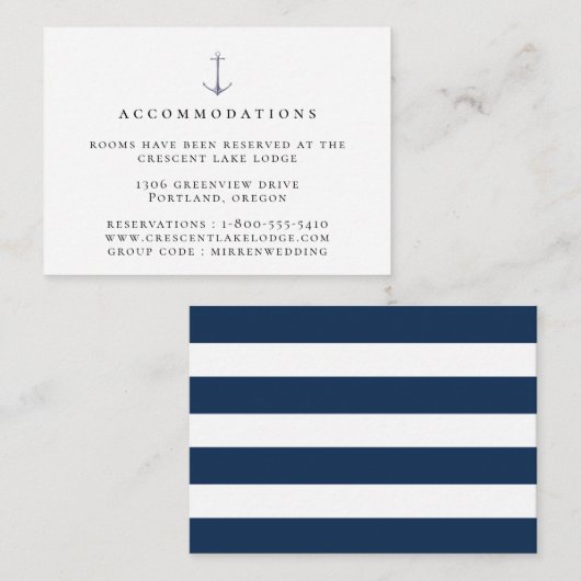 Elegant Nautical Anchor Wedding Accommodations Informatiekaartje (Voorkant / Achterkant)