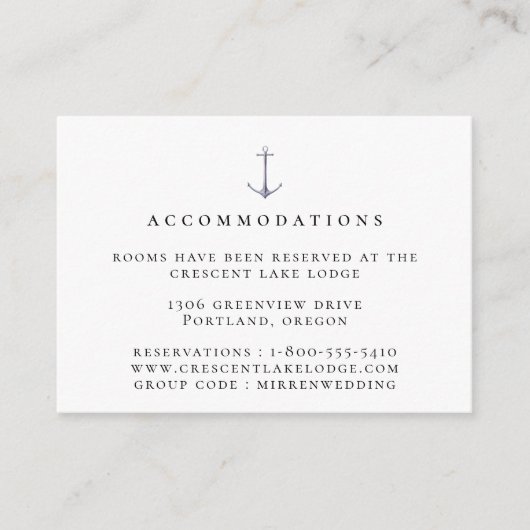 Elegant Nautical Anchor Wedding Accommodations Informatiekaartje (Voorkant)