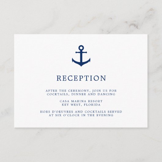 Elegant Nautical Anchor Wedding Reception Informatiekaartje (Voorkant)
