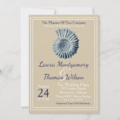 Elegant Nautical Beach Blue Seashell Weddenschap Kaart (Voorkant)