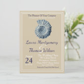 Elegant Nautical Beach Blue Seashell Weddenschap Kaart (Staand voorkant)