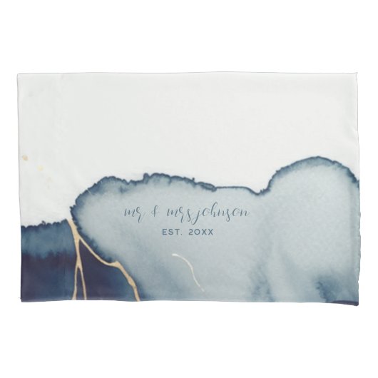 Elegant Nautical Beach Navy Blue Mr. Mrs. Wedding Kussensloop (Voorkant)