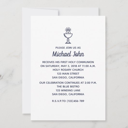 Elegant Nautical Blue boy First Commune Kaart (Voorkant)