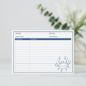 Elegant Nautical Blue Crab Seafood Recipe Kaart (Staand voorkant)