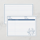 Elegant Nautical Blue Crab Seafood Recipe Kaart (Voorkant / Achterkant)