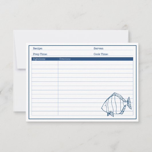 Elegant Nautical Blue Fish - Seafood Recipe Kaart (Voorkant)