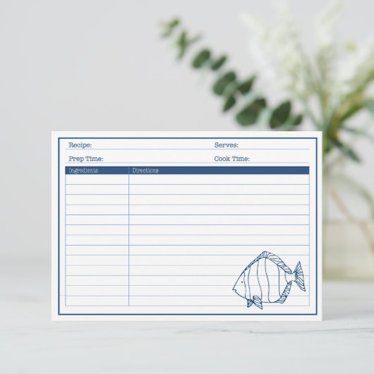 Elegant Nautical Blue Fish - Seafood Recipe Kaart (Staand voorkant)