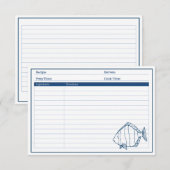 Elegant Nautical Blue Fish - Seafood Recipe Kaart (Voorkant / Achterkant)