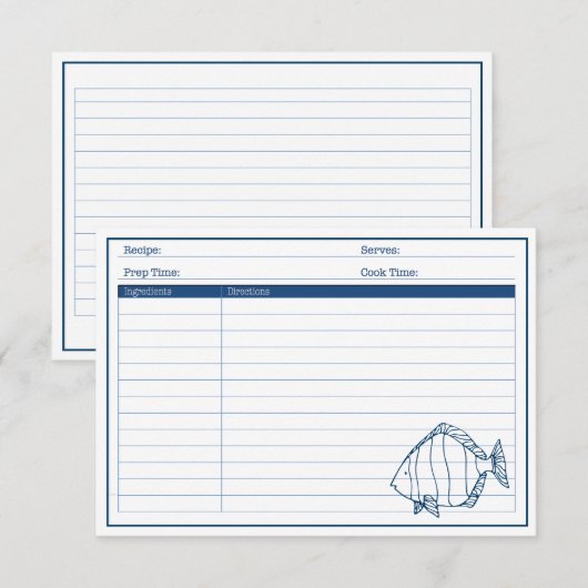 Elegant Nautical Blue Fish - Seafood Recipe Kaart (Voorkant / Achterkant)