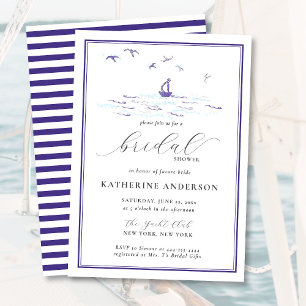 Elegant Nautical Boat Birds Stripes Vrijgezellenfe Kaart