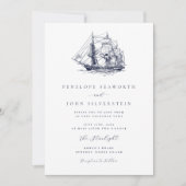 Elegant Nautical Boat Illustration Wedding Kaart (Voorkant)