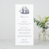 Elegant Nautical Boat Illustration Wedding Menu (Staand voorkant)